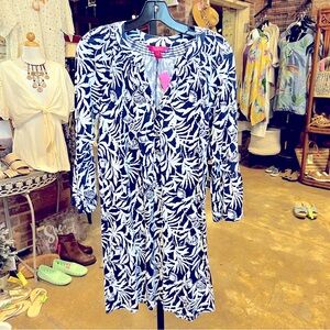 NWT Lilly Pulitzer Navy & White bell sleeve cotton dress size S
